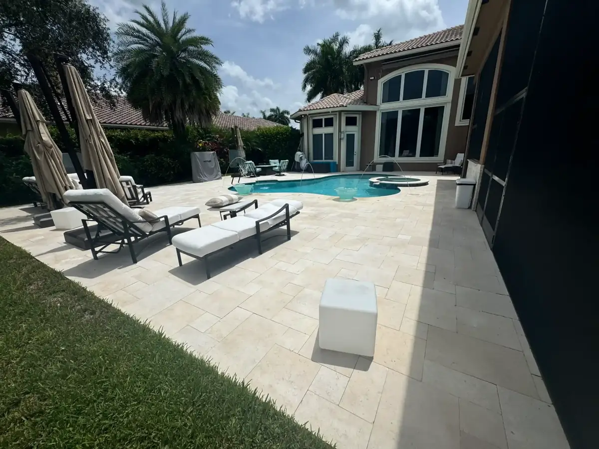 French pattern pool deck after the remodel