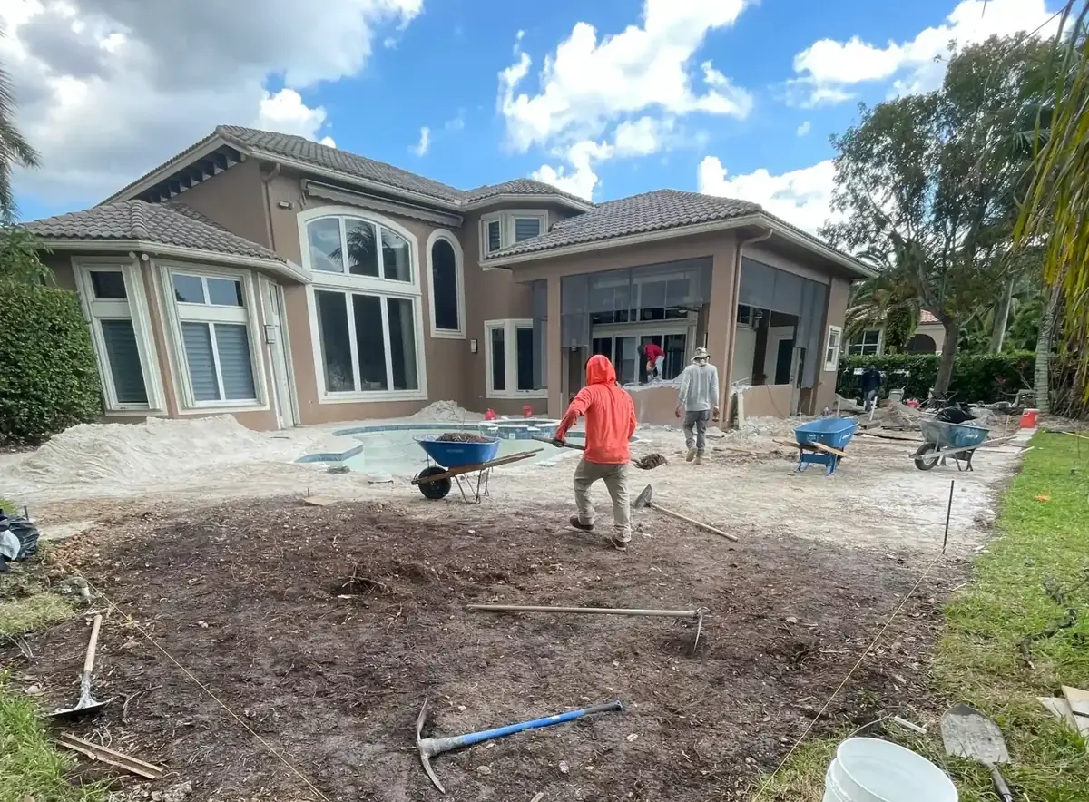 French pattern pool deck before