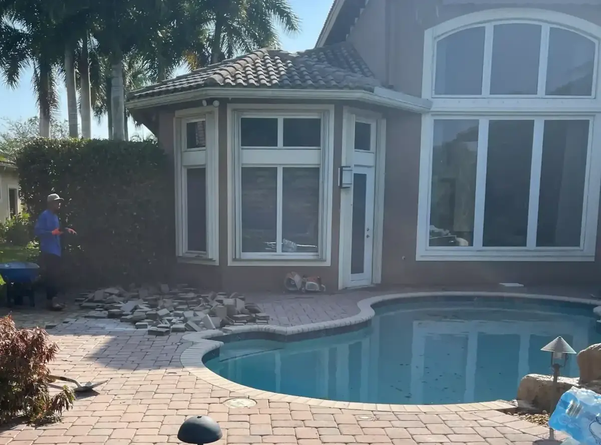 Pool deck before the French pattern remodel