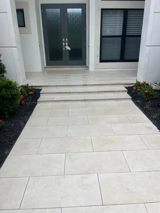 Light stone tile entry steps
